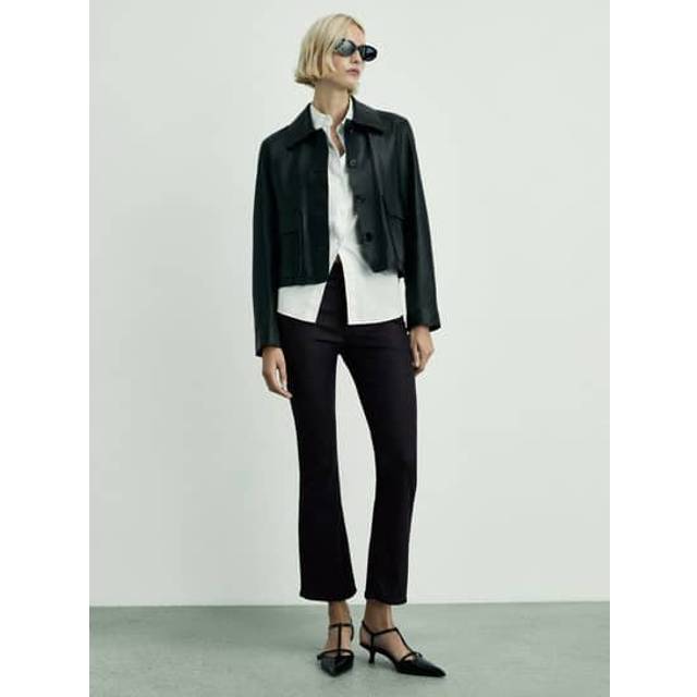 Sienna waxed flared cropped jeans black - Woman - 6 - MANGO - Black