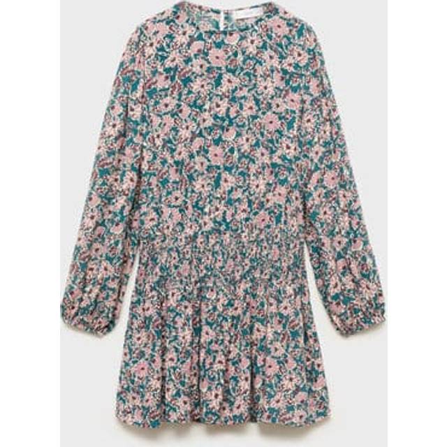 Mango Kids' Laina Floral Drop Waist Dress, Pink/Multi