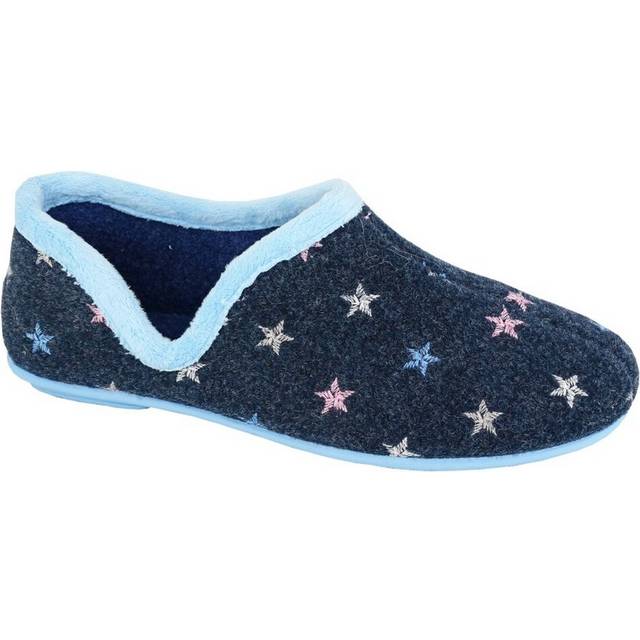 (6 UK, Navy Blue) Sleepers Womens/Ladies Aria Star Motif Knitted Slippers