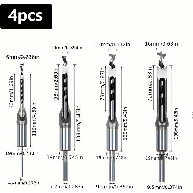 TEMU 4pcs Mortise Chisel Bits For Wood +13+16mm