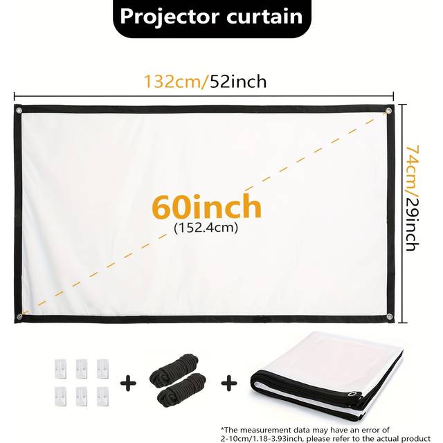 TEMU 60-inch Outdoor Projector Screen, Movie Projection Screen 4k Hd 16:9, Foldable, Washable, Anti-wrinkle Design, Portable, Supports Double-sided Projection, Suitable For Home Theaters And Offices