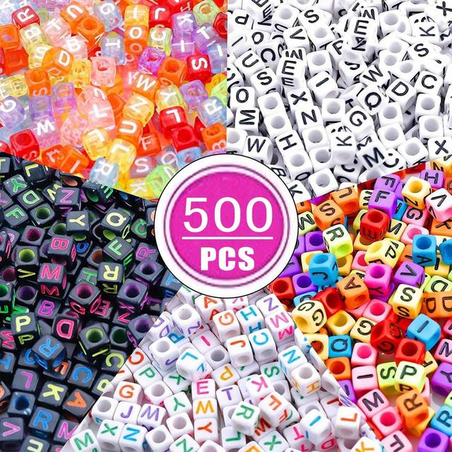 TEMU 500pcs Acrylic Alphabet Cube Beads, Assorted A-z Letter Spacer Beads For Bracelet, Necklace Making Craft Supplies