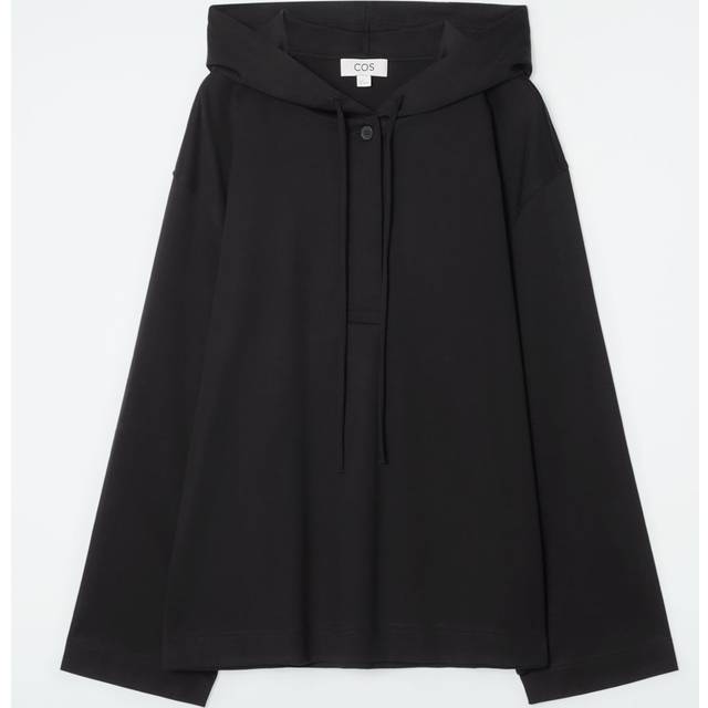 Buttoned Lightweight Jersey Hoodie - Black - XS