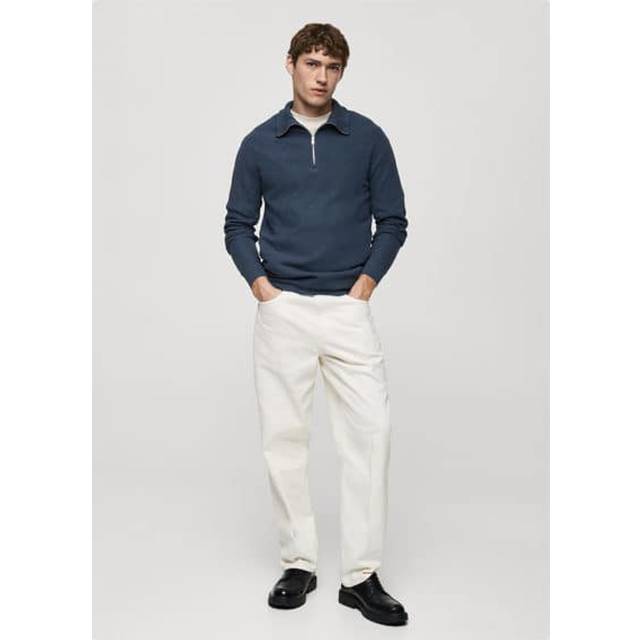Mango Ten Half Zip Jumper, Medium Blue