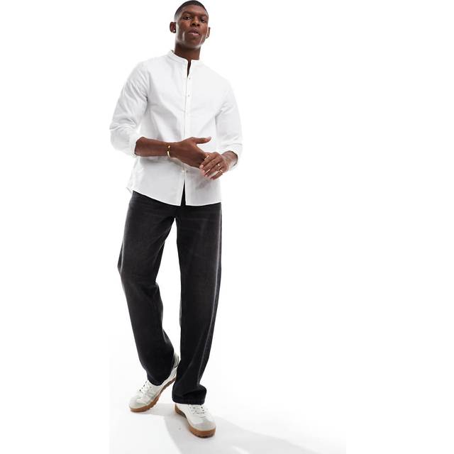 New Look Men's White Grandad Collar Long Sleeve Shirt - XL