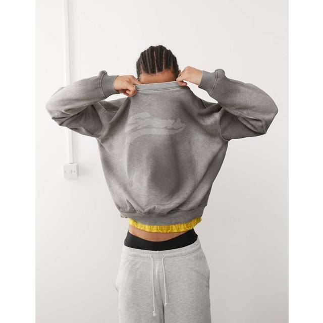 Weekday – Liam – Gråmelerad sweatshirt i oversize med bleknat tryck och fransig, dekorativ söm-Grå/a