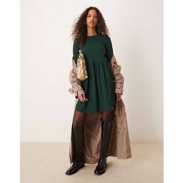 New Look Women's Dark Green Long Sleeve Smock Mini Dress - UK 12