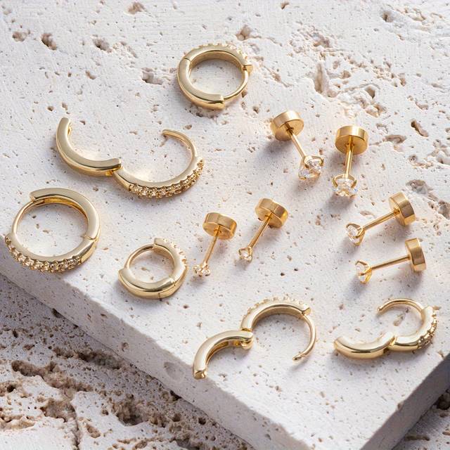 TEMU 6 Pairs Small Cz Hoop Stud Earrings For Women, Huggie Hoop Earrings For Cartilage Helix Tragus, Dainty Tiny Stainless Steel Stud Earrings