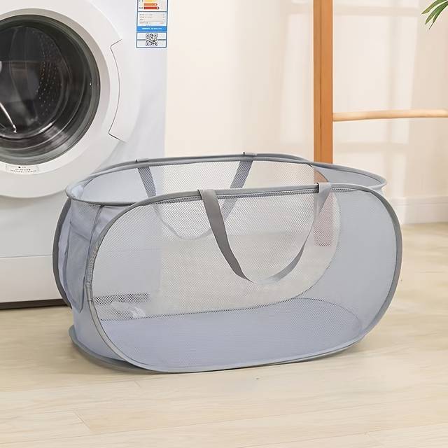 TEMU Extra-large Mesh Laundry Hamper With Handles - Foldable, Versatile Storage Bag For Dirty Clothes In Multiple Rooms, Laundry Baskets