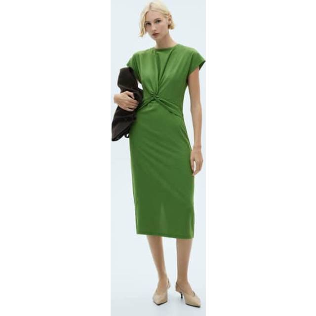 Midi-dress with knot detail emerald green - Woman - 8 - MANGO - Emerald Green
