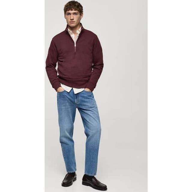 Regular-fit zip-neck sweatshirt burgundy - Man - XXL - MANGO MAN - Burgundy