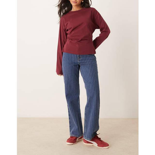 New Look Women's Blue Adalae Striped High-Waist Wide Leg Jeans - 14L32