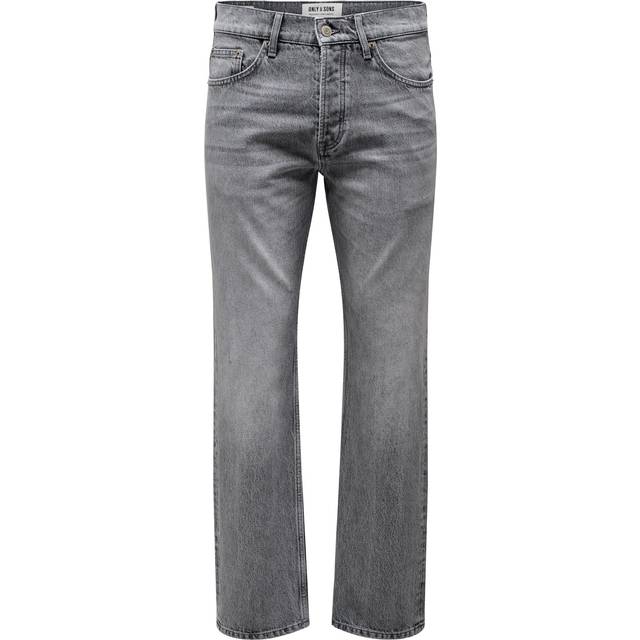Only & Sons - Edge Straight Medium Grey Denim - Jeans - grey - W32 / L32 - 100% Cotton,Denim