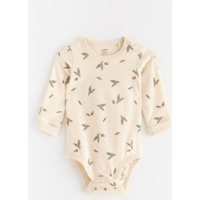 Lindex Baby Pine Twigs Long Sleeve Bodysuit, Light Beige