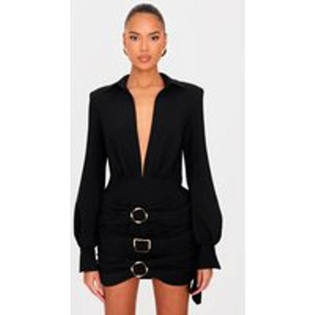 Black Belt Wrap Detail Mini Dress, Black - 4