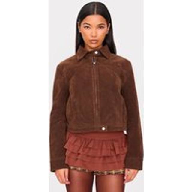 Brown Brushed Faux Suede Seam Detail Jacket - 16