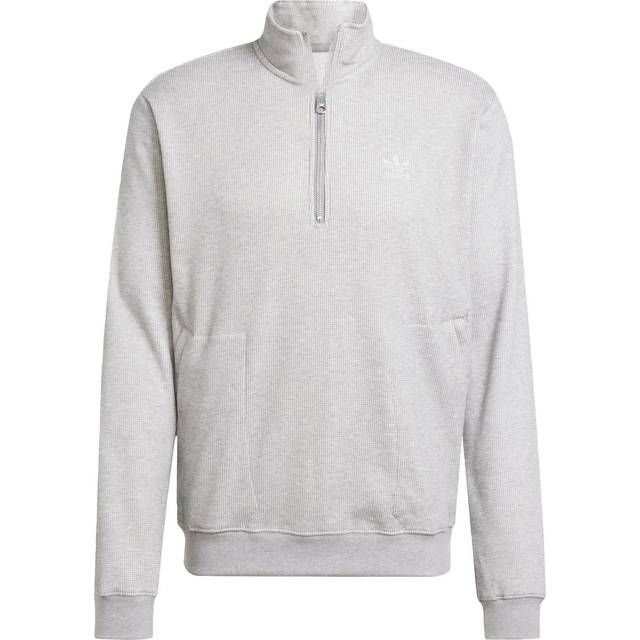adidas Originals – Trefoil Essentials – Grå, våfflad sweatshirt med 1/4-lång dragkedja-Grå/a
