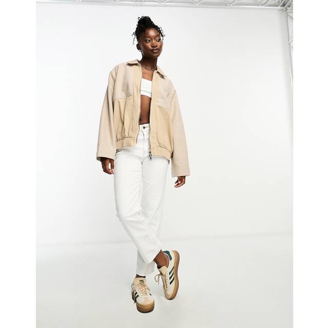 Tweed Panelled Bomber Jacket - Beige