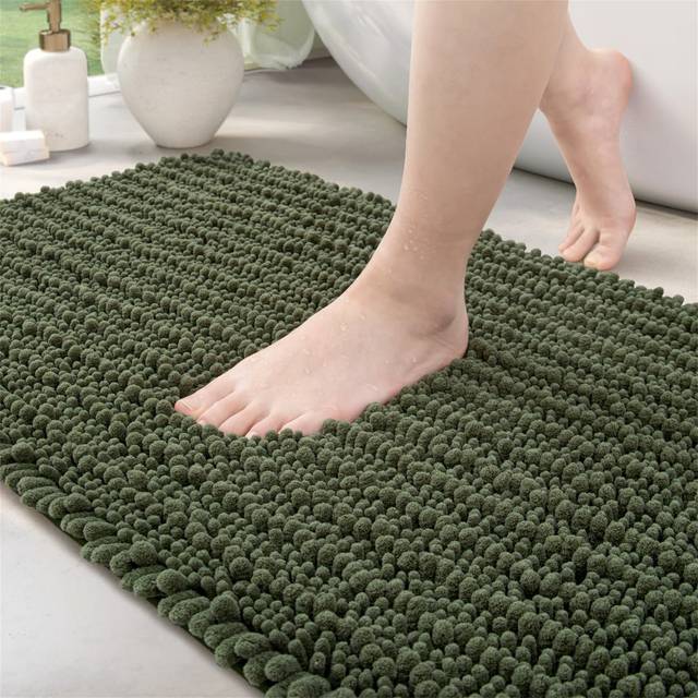 Ridhawn Chenille, Non-Slip Thick, Absorbent Soft Bathroom Mat, Washable Carpet Runway Mat Rectangle Bath Mat - Green (110cm W)