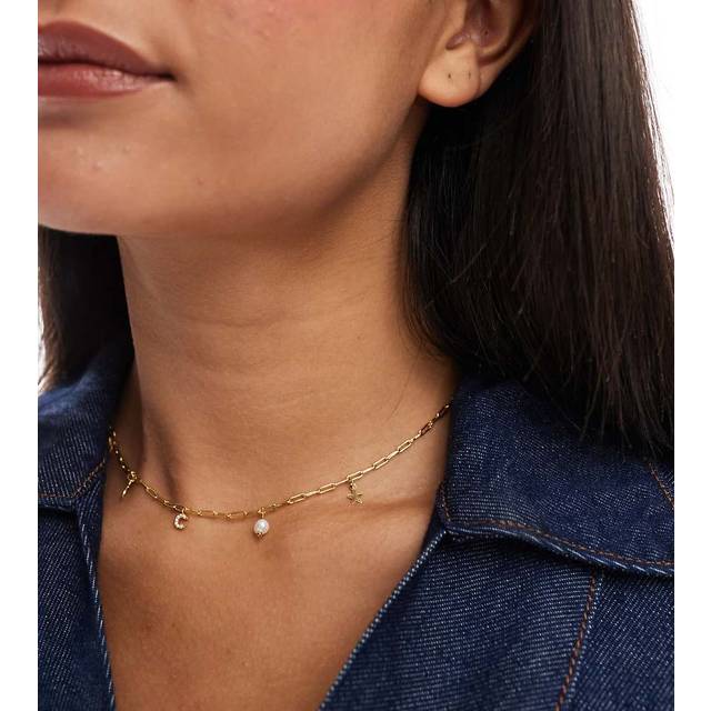 Accessorize – Z – Guldpläterat halsband med astrologihängen och E-initial