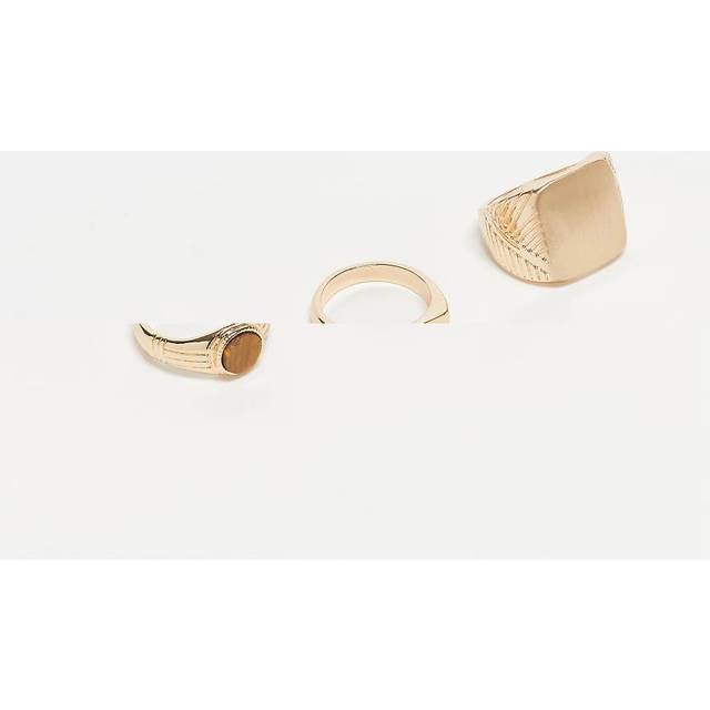 ASOS DESIGN – Guldfärgad klackring med halvädelstenen tigeröga, 3-pack
