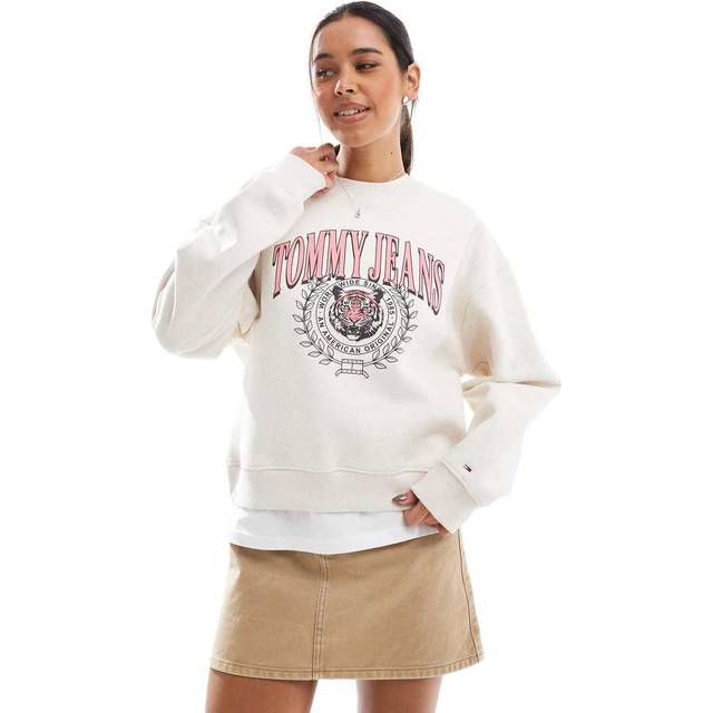 Tommy Jeans Tiger Varsity Crew Neck Sweatshirt - Cream, Cream, Size S, Women
