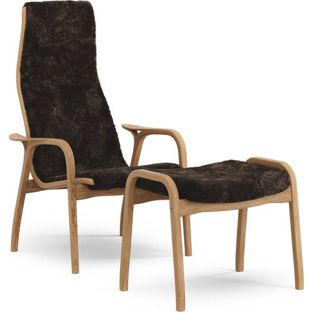 Swedese Lamino fåtölj och fotpall oljad ek/fårskinn Espresso (brun)