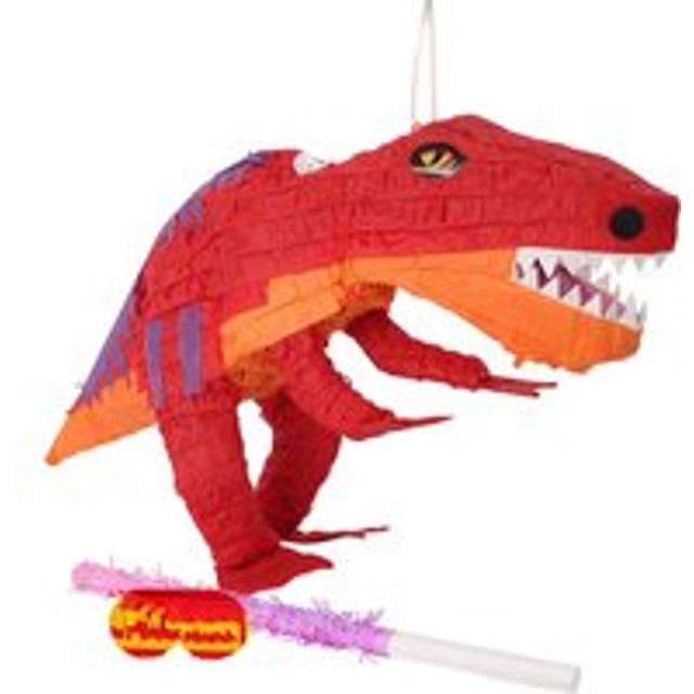 Large T-Rex Pinata Set with Stick & Blindfold - Pink Stick