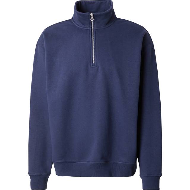 Weekday – Marinblå, oversize sweatshirt i kraftig jersey med kort dragkedja