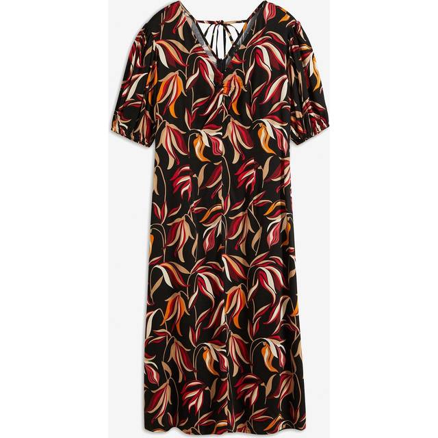 Damen Frühlings-Kleid mit floralem Print Midi-Kleid mit V-Ausschnitt Sommer-Kleid 913297 Schwarz/Rot/Orange