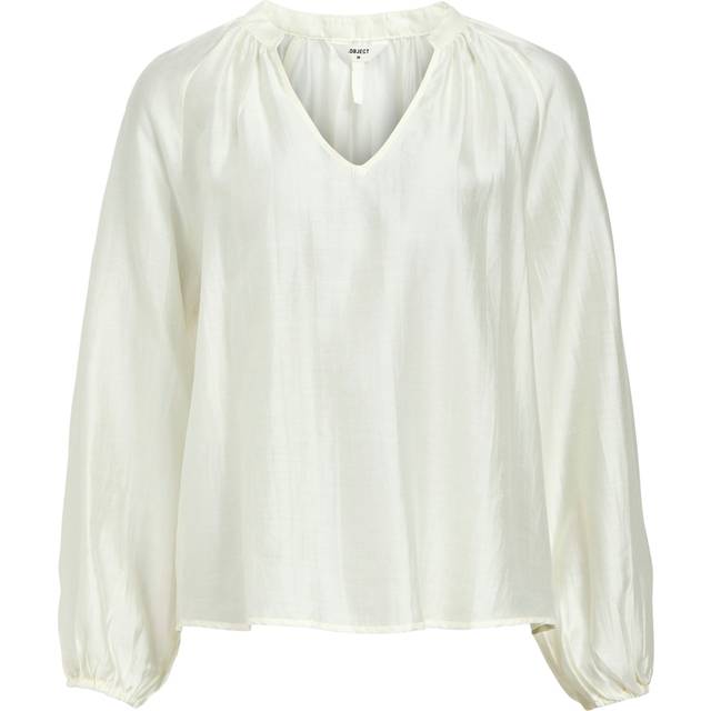 Object Objheidi L/S LO Vneck TOP Noos Dam Toppar Stl. 40 - Från Magasin - Cloud Dancer (40)