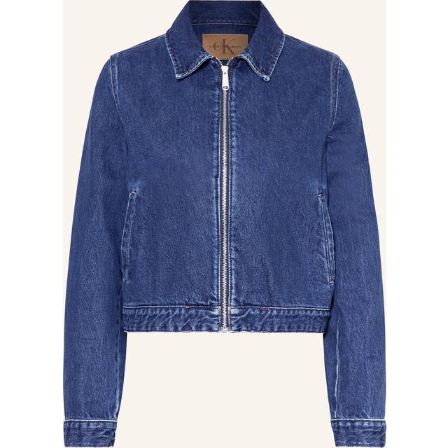 Calvin Klein Jeans Zip Front Denim Jacket - Navy, Navy, Size L, Women