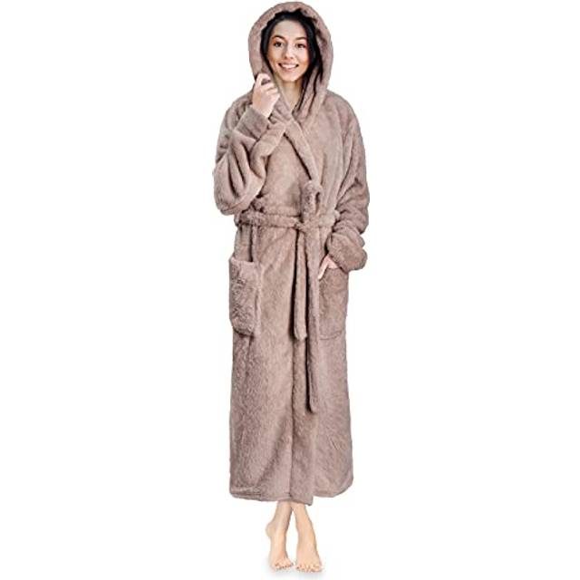 PAVILIA Women Hooded Plush Soft Robe Fluffy Warm Fleece Sherpa Shaggy