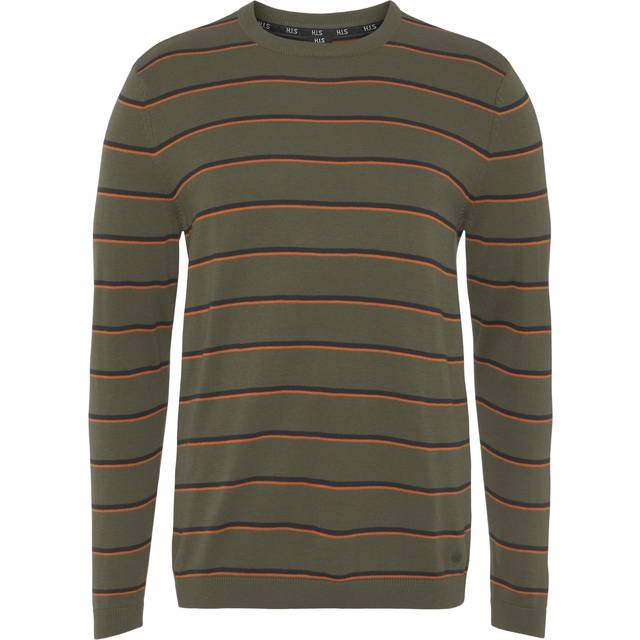 H.I.S Stripe Crew Neck Jumper - Khaki