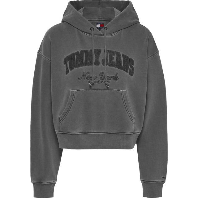 Sweatshirt Tommy Jeans Boxy Crop Varsity Hoodie Black L (L)