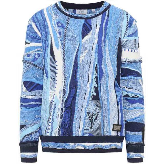 Carlo Colucci, Stickade tröjor & koftor, Herr, 2Xl, Färgglad Geometrisk Stickad Tröja - blue (2XL)