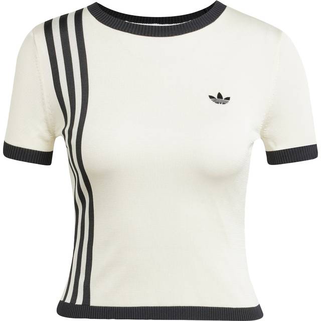T-shirt adidas Knitted 3 Stripe Short Tee Cream White S (S)