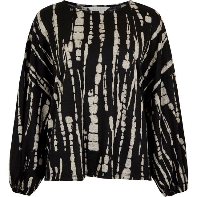 Apricot Women's Black Tie Dye Striped Relaxed Top New Look - UK 14