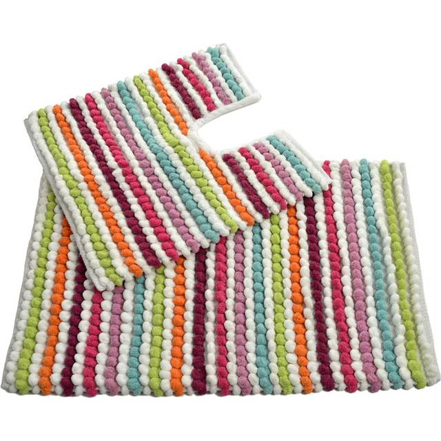 Groggin 2-Piece Striped Thick Plush 2-Piece Bath Mat And Toilet Mat Set - Thick, Handwoven, Super Soft Rectangle Bath Rug - Blue;Green;Pink (80cm W)