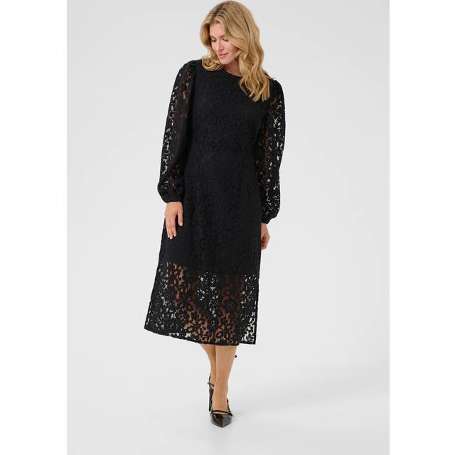 Cream, Midi Dresses, female, Black, L, Black Lace Dress with Long Sleeves