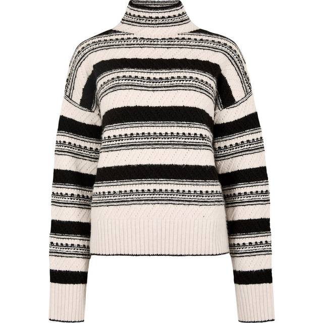 Apricot Women's Off White Stripe Pointelle High Neck Jumper New Look - UK 14
