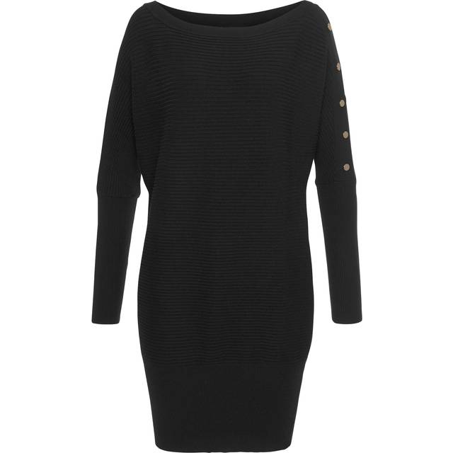 LASCANA Long Knitted Off-Shoulder Sweater - Black
