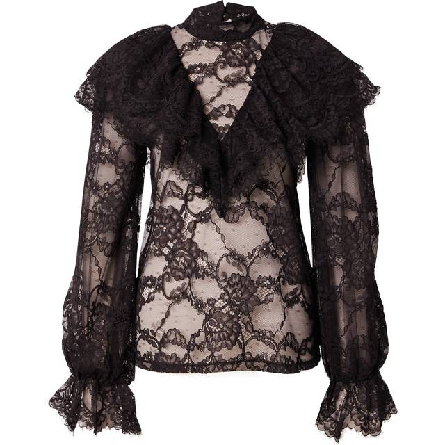 Black Lace Ruffle Sheer Blouse (6)
