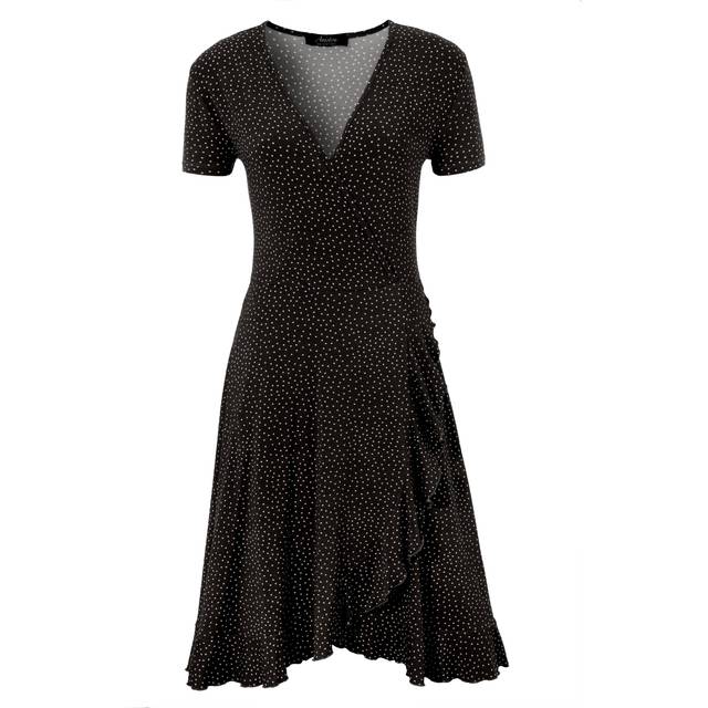 Aniston Polka Dot Wrap Effect Ruffle Skirt Dress - Black