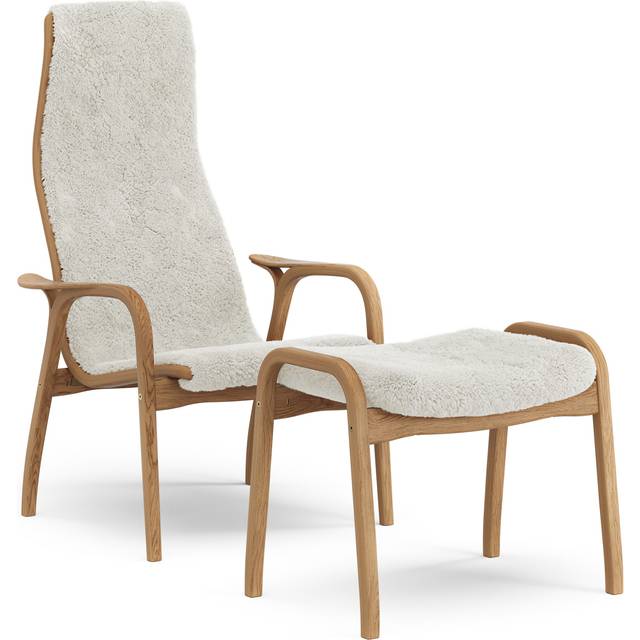 Swedese Lamino fåtölj och fotpall oljad ek/fårskinn Offwhite (vit)