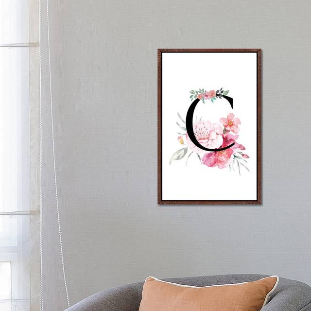 'C' Initial Monogram With Watercolor Flowers by Page Turner - Gallery-Wrapped Canvas Giclée on Canvas - Classic Wood Framed (66.04 cm H x 45.72 cm W)