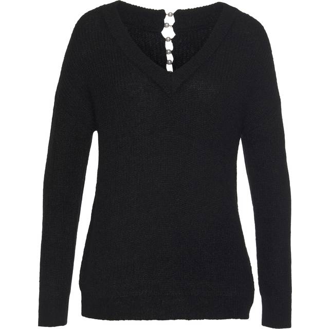 LASCANA V-Neck Bead Back Jumper - Black