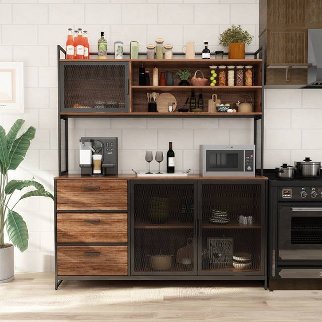 Caie 174cm Kitchen Pantry - Brown (174cm H X 150cm W X 40cm D)