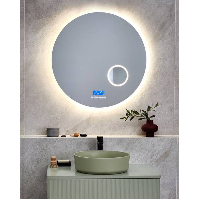 LED Bathroom Mirror FIXIN 80 cm 80 cm with Built-In Bluetooth Speaker Silver