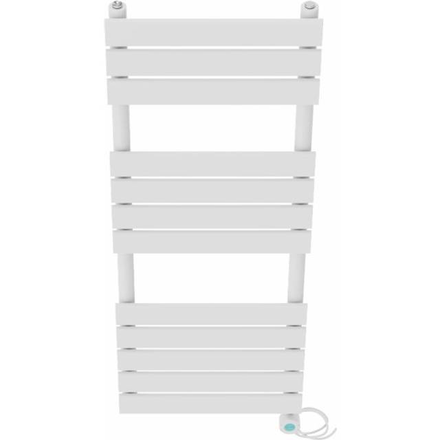 Prefilled Electric Flat Panel Heated Towel Rail - White (120cm H x 45cm W x 6.2cm D)